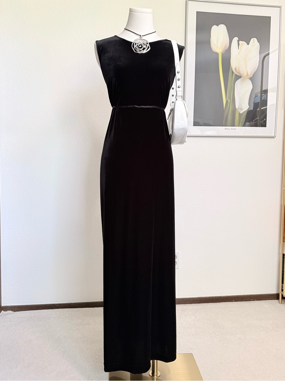 Vintage Velvet Sleeveless Maxi Dress with Tie Waist 90s Whimsygoth Gothic Vamp
